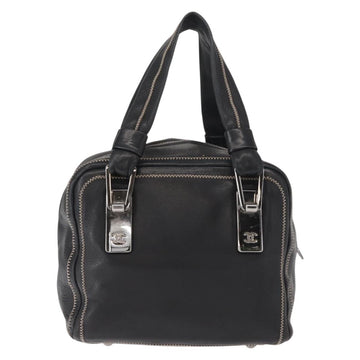 CHANEL COCO Mark Hand Bag Leather Black Silver CC Auth 149457 - 0