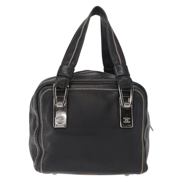 CHANEL COCO Mark Hand Bag Leather Black Silver CC Auth 149457