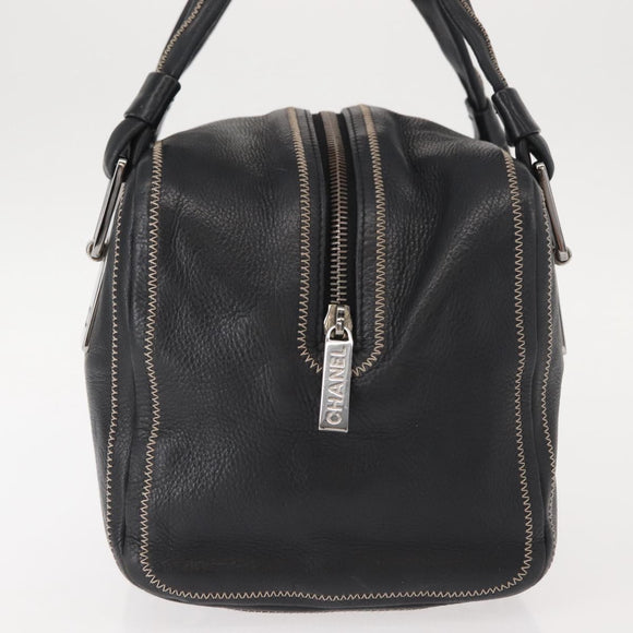 CHANEL COCO Mark Hand Bag Leather Black Silver CC Auth 149457