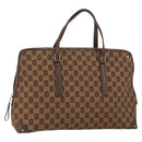 GUCCI GG Canvas Hand Bag Leather Brown Gold Auth 149459-1