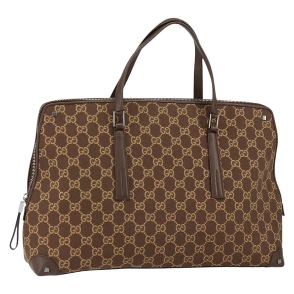 GUCCI GG Canvas Hand Bag Leather Brown Gold Auth 149459