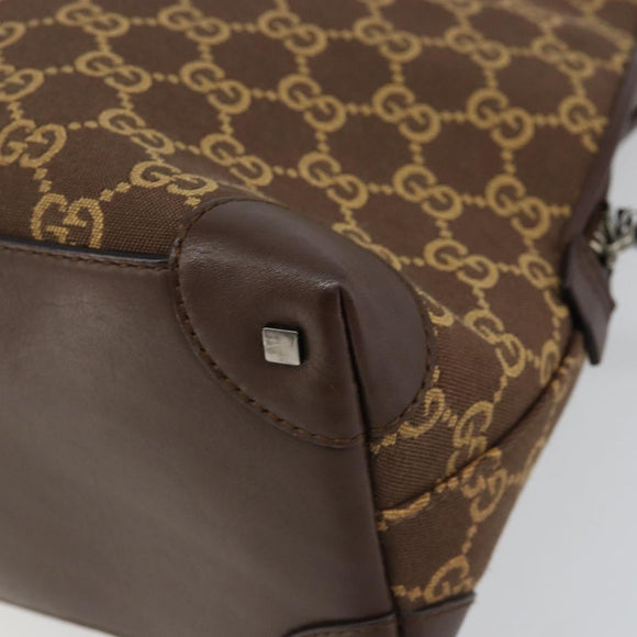 GUCCI GG Canvas Hand Bag Leather Brown Gold Auth 149459