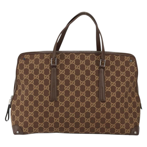 GUCCI GG Canvas Hand Bag Leather Brown Gold Auth 149459
