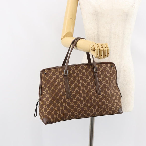GUCCI GG Canvas Hand Bag Leather Brown Gold Auth 149459
