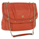 MCM Studs Chain Shoulder Bag Leather Orange Gold Auth 149467-1