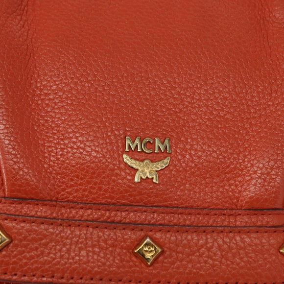 MCM Studs Chain Shoulder Bag Leather Orange Gold Auth 149467