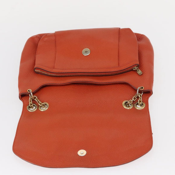 MCM Studs Chain Shoulder Bag Leather Orange Gold Auth 149467