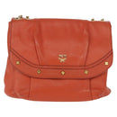 MCM Studs Chain Shoulder Bag Leather Orange Gold Auth 149467-2