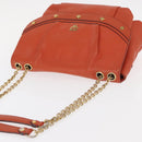 MCM Studs Chain Shoulder Bag Leather Orange Gold Auth 149467-6