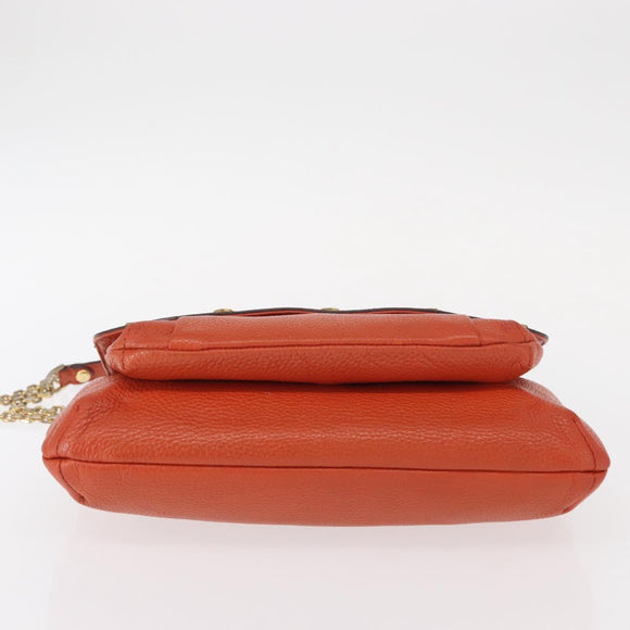 MCM Studs Chain Shoulder Bag Leather Orange Gold Auth 149467