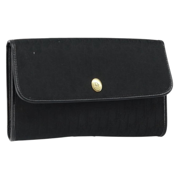 Christian Dior Trotter Canvas Clutch Bag Black Gold Auth 149470