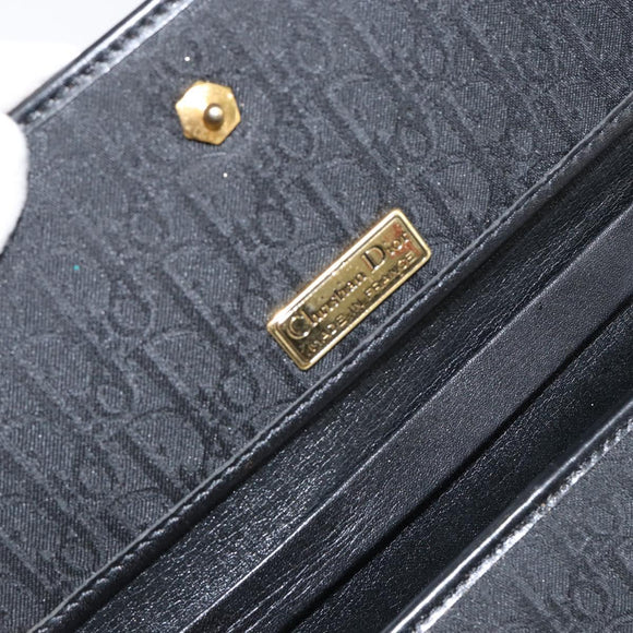 Christian Dior Trotter Canvas Clutch Bag Black Gold Auth 149470