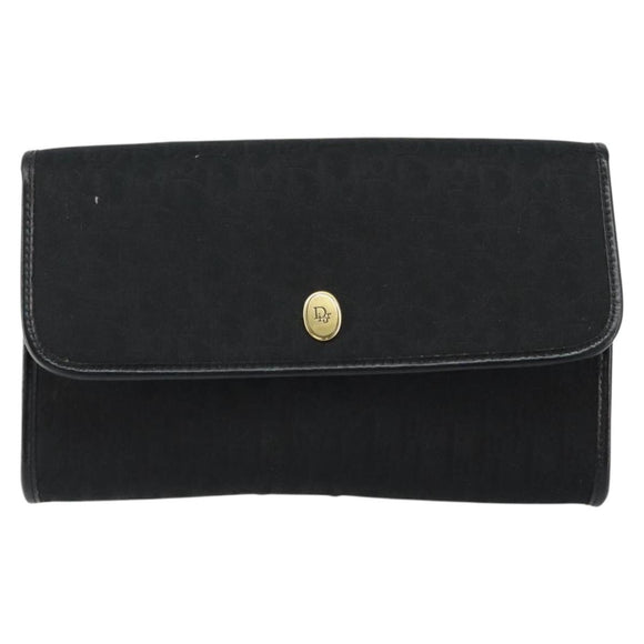 Christian Dior Trotter Canvas Clutch Bag Black Gold Auth 149470