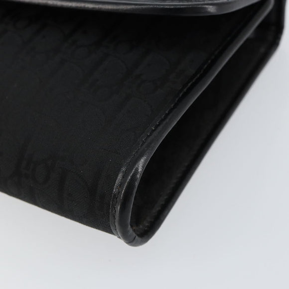 Christian Dior Trotter Canvas Clutch Bag Black Gold Auth 149470