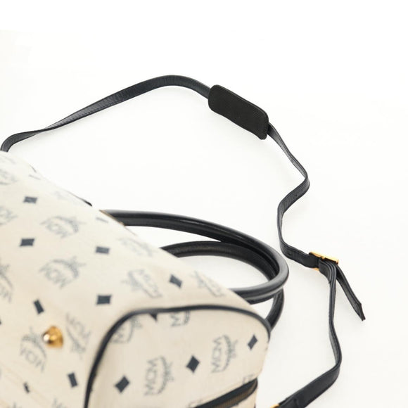 MCM Logogram Vicetos Hand Bag PVC 2way White Gold Auth 149478