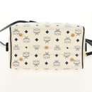 MCM Logogram Vicetos Hand Bag PVC 2way White Gold Auth 149478-5