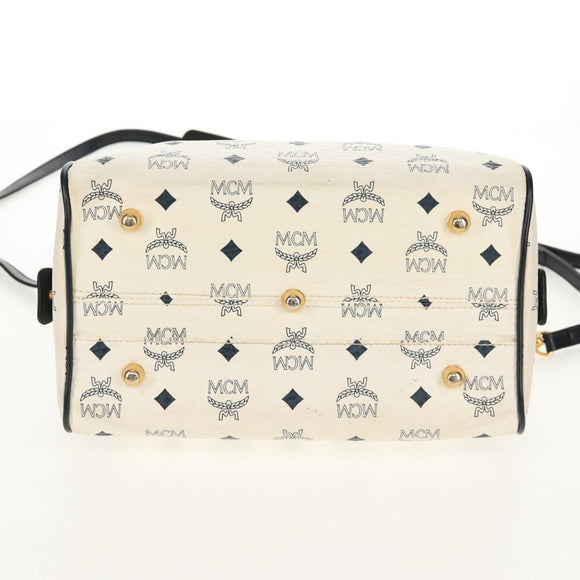 MCM Logogram Vicetos Hand Bag PVC 2way White Gold Auth 149478