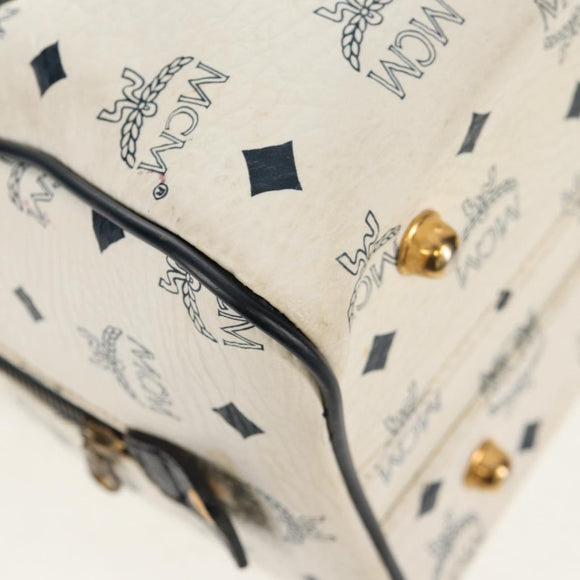 MCM Logogram Vicetos Hand Bag PVC 2way White Gold Auth 149478