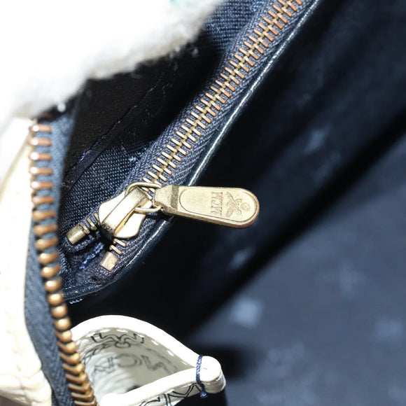 MCM Logogram Vicetos Hand Bag PVC 2way White Gold Auth 149478