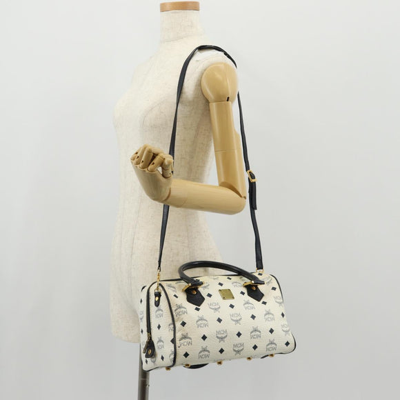 MCM Logogram Vicetos Hand Bag PVC 2way White Gold Auth 149478