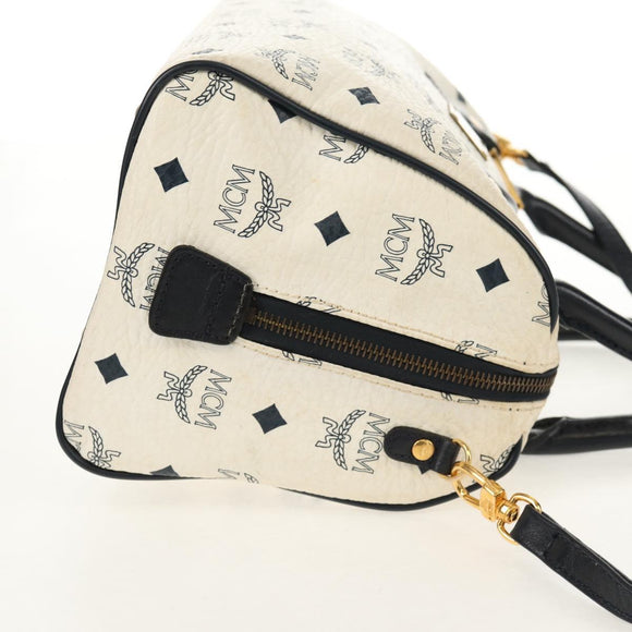 MCM Logogram Vicetos Hand Bag PVC 2way White Gold Auth 149478