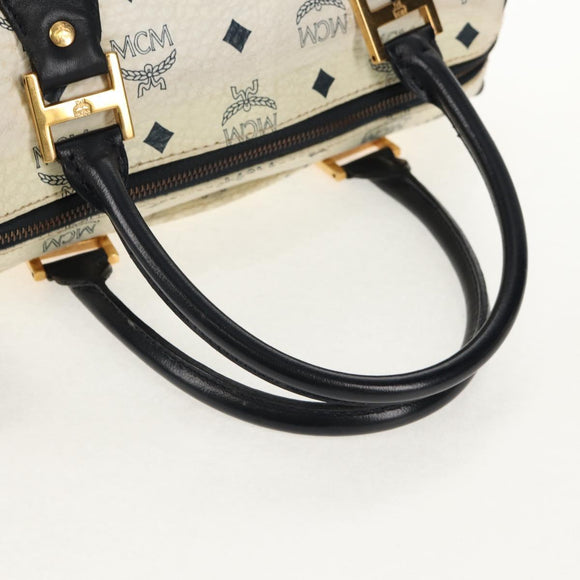 MCM Logogram Vicetos Hand Bag PVC 2way White Gold Auth 149478