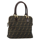 FENDI Zucca Canvas Hand Bag Black Brown Auth 149479-1