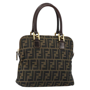 FENDI Zucca Canvas Hand Bag Black Brown Auth 149479