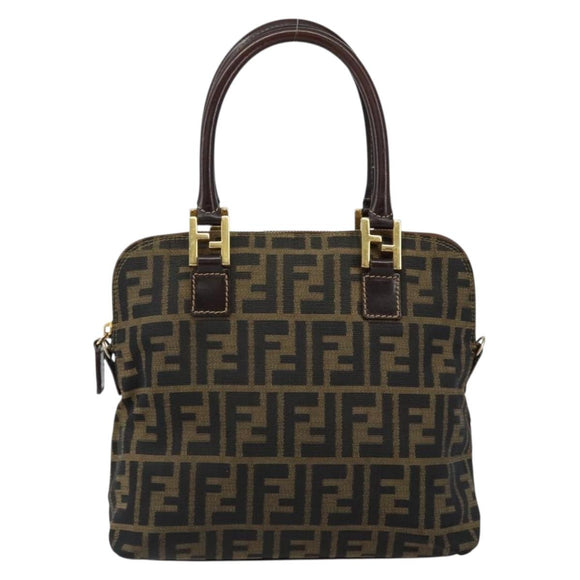 FENDI Zucca Canvas Hand Bag Black Brown Auth 149479