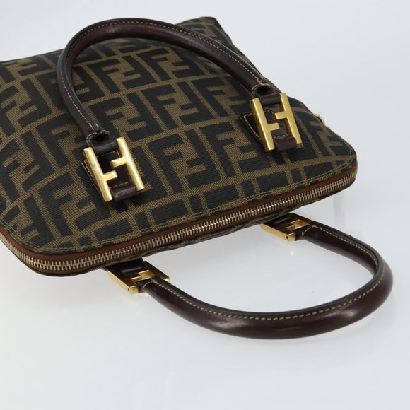 FENDI Zucca Canvas Hand Bag Black Brown Auth 149479