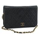 CHANEL Matelasse Chain Shoulder Bag Lamb Skin Black Gold CC Auth 149481-1