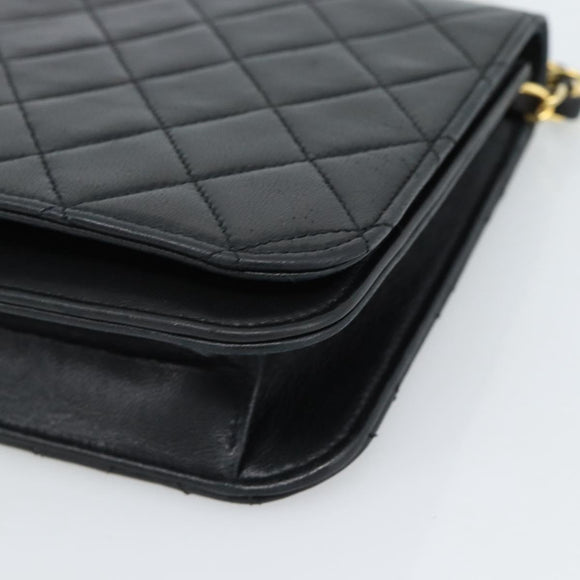 CHANEL Matelasse Chain Shoulder Bag Lamb Skin Black Gold CC Auth 149481
