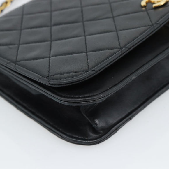 CHANEL Matelasse Chain Shoulder Bag Lamb Skin Black Gold CC Auth 149481