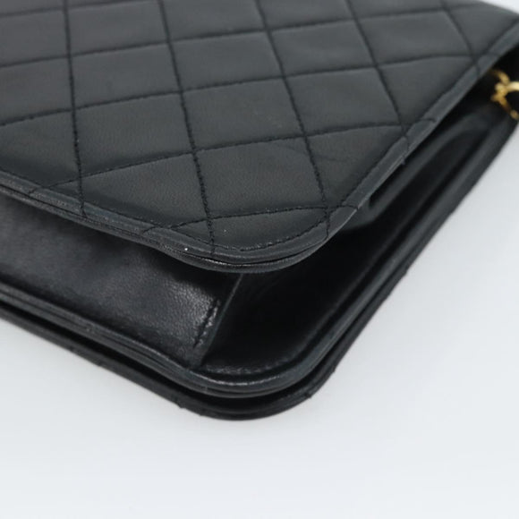 CHANEL Matelasse Chain Shoulder Bag Lamb Skin Black Gold CC Auth 149481