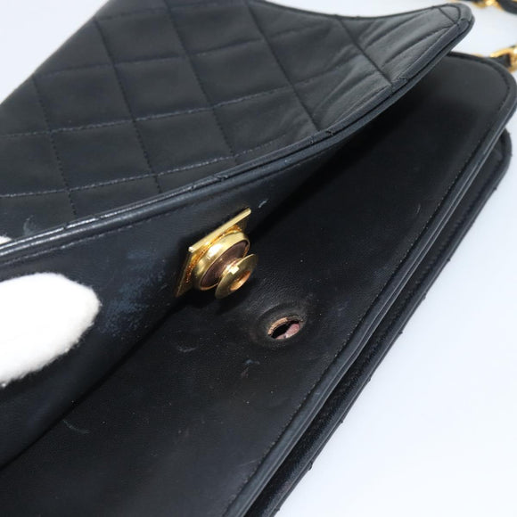 CHANEL Matelasse Chain Shoulder Bag Lamb Skin Black Gold CC Auth 149481