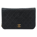 CHANEL Matelasse Chain Shoulder Bag Lamb Skin Black Gold CC Auth 149481-13