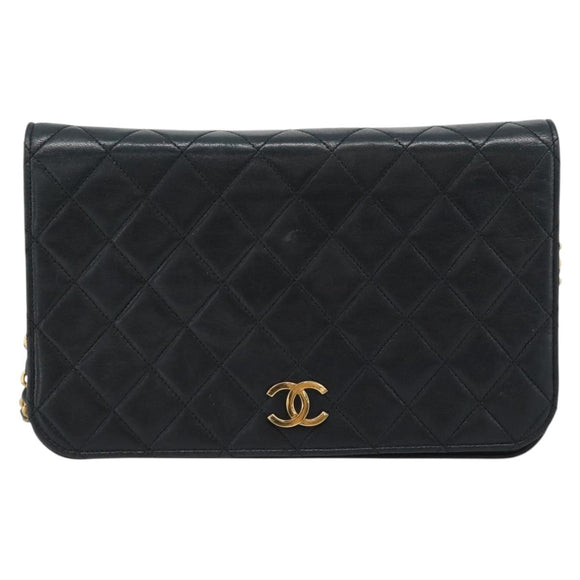 CHANEL Matelasse Chain Shoulder Bag Lamb Skin Black Gold CC Auth 149481