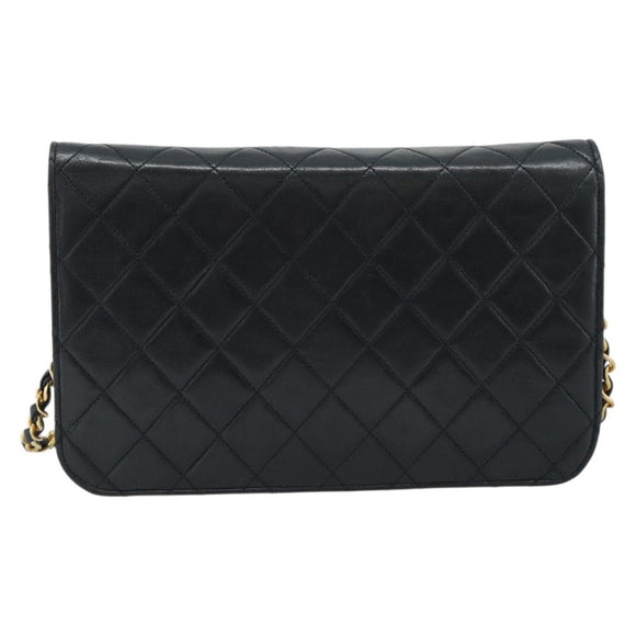 CHANEL Matelasse Chain Shoulder Bag Lamb Skin Black Gold CC Auth 149481