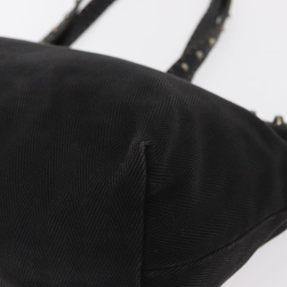 FENDI Studs Celeria Tote Bag Canvas Black Silver Auth 149482