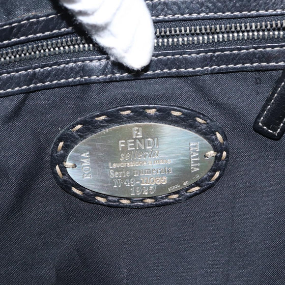 FENDI Studs Celeria Tote Bag Canvas Black Silver Auth 149482