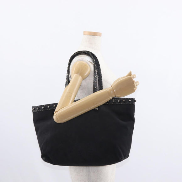 FENDI Studs Celeria Tote Bag Canvas Black Silver Auth 149482