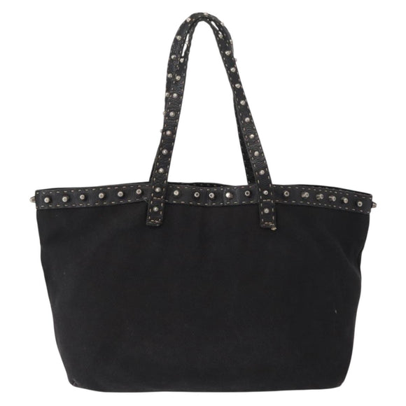 FENDI Studs Celeria Tote Bag Canvas Black Silver Auth 149482