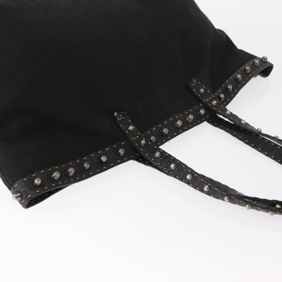 FENDI Studs Celeria Tote Bag Canvas Black Silver Auth 149482