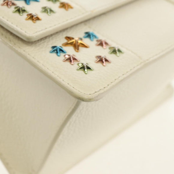 Jimmy Choo Studs Hand Bag Leather 2way White Silver Auth 149491M