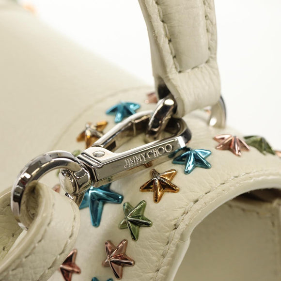 Jimmy Choo Studs Hand Bag Leather 2way White Silver Auth 149491M