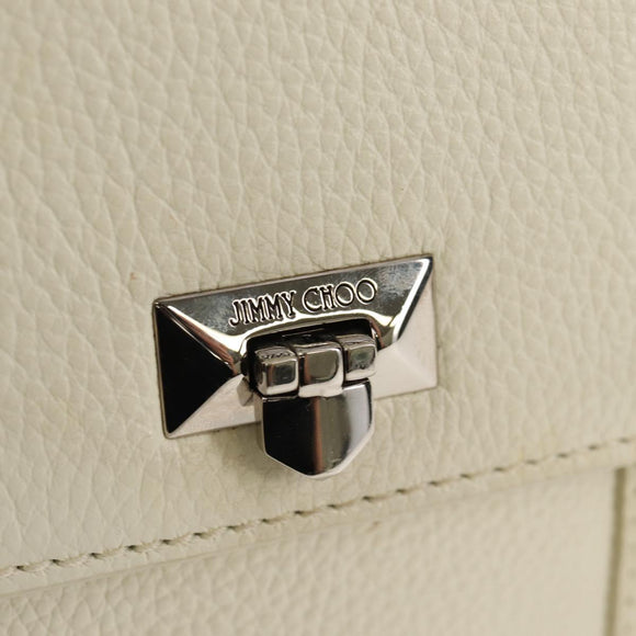 Jimmy Choo Studs Hand Bag Leather 2way White Silver Auth 149491M