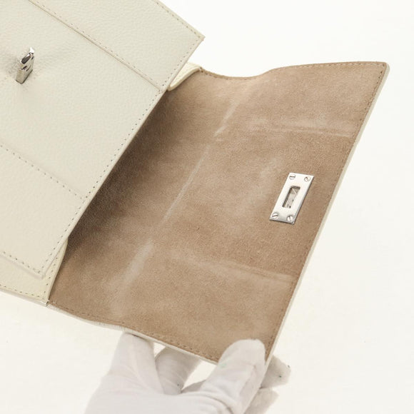 Jimmy Choo Studs Hand Bag Leather 2way White Silver Auth 149491M