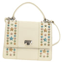 Jimmy Choo Studs Hand Bag Leather 2way White Silver Auth 149491M-13