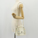 Jimmy Choo Studs Hand Bag Leather 2way White Silver Auth 149491M-29