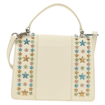 Jimmy Choo Studs Hand Bag Leather 2way White Silver Auth 149491M - 0
